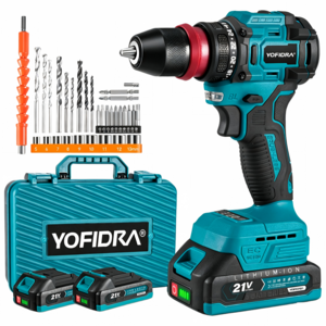 YOFIDRA 21V 브러시리스 무선 임팩트 드라이버 전동드릴 충전드릴 무선드릴 2in1 공구세트 고출력 가정용 전문가용 DIY 작업, 2세트