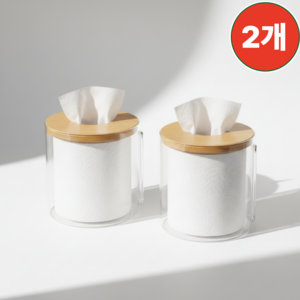 또담 원형 티슈 두루마리 휴지케이스, 투명, 2개