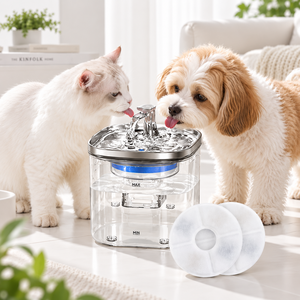 Bornoon 고양이 정수기 강아지 자동 급수기 2L 애견 음수대+필터 2p, 1개, 반투명, WF040