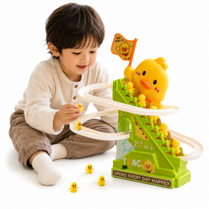 LuluToy 어린이 오리 자동 트랙 슬라이드 장난감 음악 LED 선물, 1박스, 노란색