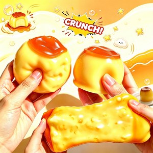 Zeviro 카라멜 푸딩 말랑이 크런치 슬랑이 스퀴시, 1개, 78g, 노란색