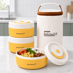 도시락 304 스테인리스 스틸에 보온 가방 포함, 1400ML 3단 노랑색, 1세트