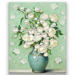 호우맘 3D 진주 보석십자수 캔버스형 DIY 키트 40 x 50 cm, HM011- 화이트 장미, 1개