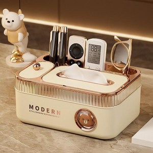 멀티 수납 티슈 케이스 곰돌이 휴지케이스 화장대 리모컨 소품 정리함, 크림, 1개