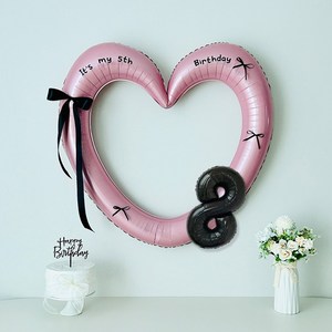 연지마켓 생일 하트프레임풍선 블랙 숫자 생일파티 용품 세트 (자유레터링), 1세트, 핑크하트 숫자 8