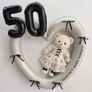 이벤트홀릭 50일 풍선 하트프레임 리본 세트(레터링 스티커 포함), 1개, 02.하트크림 리본블랙
