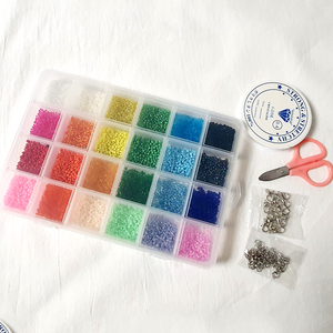 DIY 컬러 비즈 만들기 세트 24칸 소형비즈 1mm 팔찌 반지 공예, 1세트, 혼합