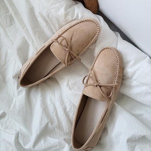 드라이빙슈즈 로퍼 가죽 스웨이드 255mm 여성 리본 1.4cm