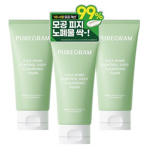 2+1 출시하자마자 1위 퓨어그램 모공이별 딥클렌징폼 제주 그린티 저자극 폼클렌징 120ml, 3개