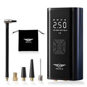 헤누스 타이어에어 휴대용 타이어 공기압 주입기 무선 올인원 공기 주입기 6000mAH, 블랙, 1개