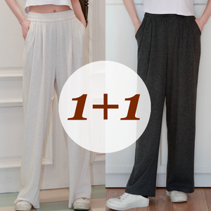 와이드팬츠 기모 트레이닝바지 스판 밴딩 핀턱 데일리 바지