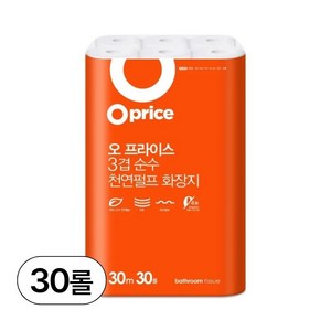 오프라이스 더 길어진 3겹 천연펄프 화장지, 30m, 30롤, 1개