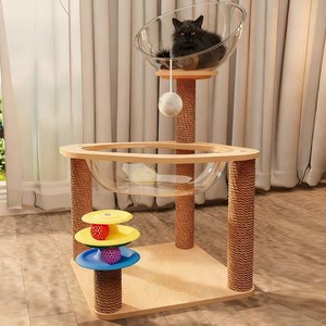 votgl 투명 스페이스캡슐 캣타워 해먹 스크래쳐, 80cm, 원목색, 1개