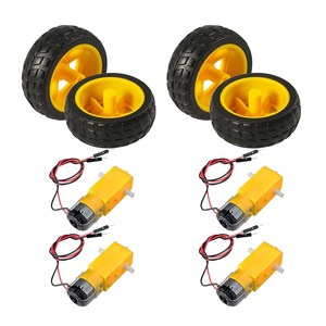 4세트 TT 모터 DC 3-6V 200RPM 1:48 감속 기어박스 이중축 타이어 휠 키트 아두이노 로봇용, 1세트, Yellow
