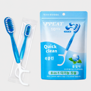 PPEAT 일회용 칫솔 물 없이 사용하는 8in1 일회용 미니 칫솔 개별포장 치실 혀클리너 이쑤시개 분리형 듀얼캡슐 일회용 치실 칫솔 추천 1 위 퀵클린 치실, 1개, 10개입, 2cm