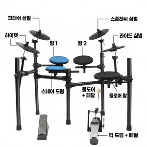 소음 없는 전자 드럼 세트 연습용 드럼 가정용 소음없는 타악기 초보자 입문용 연습 저소음 패드 (5드럼 4심벌 + 싱글 페달 + 하이햇 페달), 1개, SPB