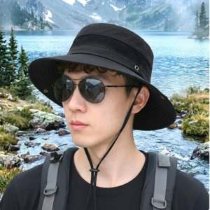 태은랩 초경량 통풍 메쉬 자외선차단 낚시 등산 와이드 챙모자, 블랙
