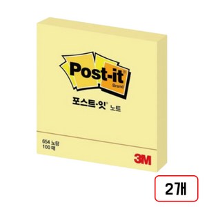 포스트잇 노트 접착메모지 654, 노랑, 100매, 2개