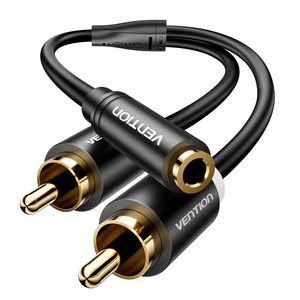 벤션 3.5mm F to 2RCA 오디오 케이블 블랙 2m, 1개, VAB-R01, 1.5m