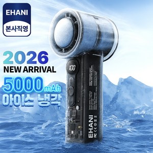 이하니 5000mAh 100단 펠티어 급속냉각 투명 손선풍기 휴대용 에어컨, 블랙