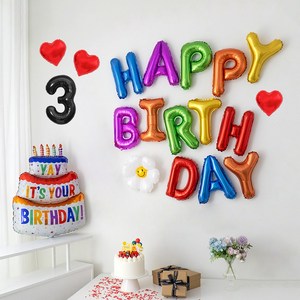 해피제이니 생일이벤트 풍선 레터링 가랜드 레인보우 생일 파티용품 세트, 1세트, 레인보우 숫자3