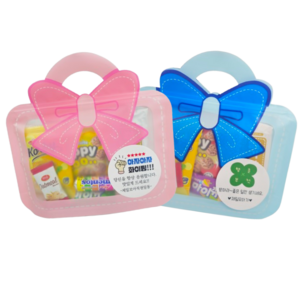 제일모아쇼핑 리본 지퍼백 단체 간식 꾸러미 과자 구디백 답례품 개별 포장 학교 위클래스 간식 세트, 10개, A타입-핑크 지퍼백(마이쮸 포도 맛)