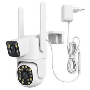RUNHome 600만 화소 듀얼 렌즈 CCTV Wi-Fi 보안카메라 실내외 모션 감지, 1개, 화이트