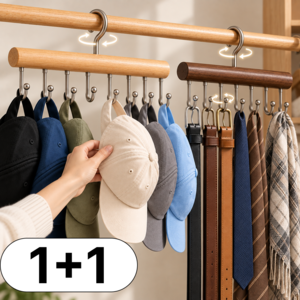 리치넬 1+1 회전 모자걸이 공간활용 옷장 정리 넥타이 벨트 걸이, 2개, 내추럴우드