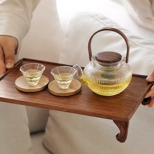 웜쿨러 크리스탈 우드 티팟 차주전자+찻잔 2p 세트, 1세트, 750ml, 투명
