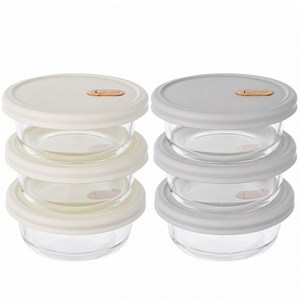 잇센스 6P 냉동밥용기 전자레인지 내열유리 실리콘뚜껑 360ml, 화이트3P + 그레이 3P, 6개