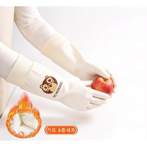 Fanood 튼튼한 끼고 벗기 쉬운 나사 커프스 고무장갑 3켤레, 화이트(기모 버전), FREE(one size), 3세트