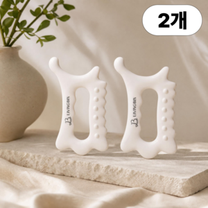 리빙빈 전신 경락 바디 페이스 괄사, 2개, 크림화이트