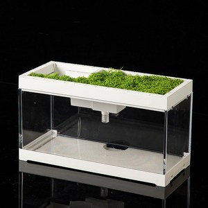 YANGTA 멀티 디자인 아크릴 자동순환 산소공급 여과 어항, 1개, 화이트 펌프 가짜 이끼를