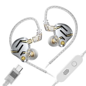 Keephifi KZ ZS12 PRO 2 플래그십급 슈퍼리니어 1DD+5BA 하이브리드 HIFI IEM 3.5mm 게이잉 인이어 이어폰 유선 이어폰, 실버, C타입 마이크