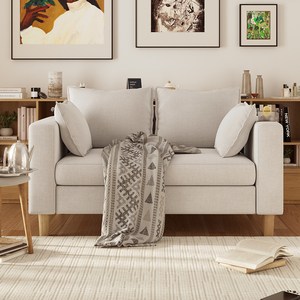 BESTAR 2인용 소파 패브릭 수납 기능 거실용 체니얼 패브릭 천연 원목 다리 고급 디자인, 베이지