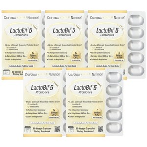 캘리포니아골드뉴트리션 5개X 락토비프프로바이오틱 50억 60베지캡슐 유산균, 60정, 5개