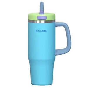 SGAKIC 원터치 보온보냉 텀블러 손잡이 차량용 대용량 빨대 물병, 블루그린, 1개, 1000ml