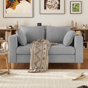 BESTAR 2인용 소파 패브릭 수납 기능 거실용 체니얼 패브릭 천연 원목 다리 고급 디자인, 연그레이