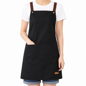 피우츠 여성 방수앞치마 짧은 가정용 앞치마 H형 카페 포켓, 1개, 블랙