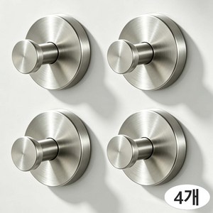 (2+2) 초강력 자국없는 무타공 흡착 무광 스텐 사각 후크 고리 다용도 걸이, 4개, 실버