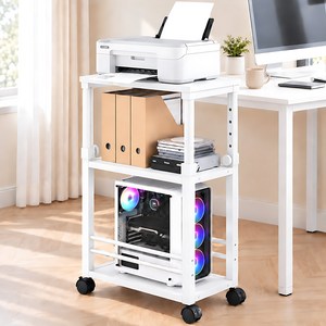 KEMEI 컴퓨터 본체 받침대 프린터 거치대 3단 이동식 높이조절 보조 테이블 가정용, 화이트