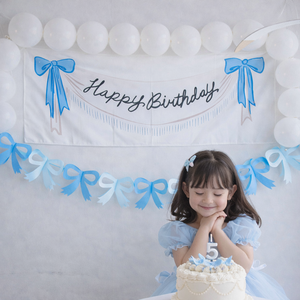 파티모스피어 소녀감성 리본생일파티 생일포스터+가랜드+풍선set, 1개, 블루