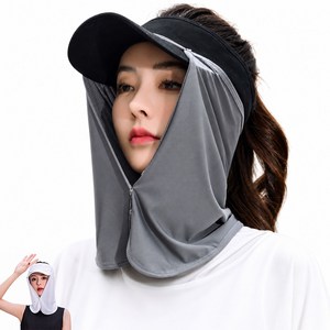 360도 쿨링 자외선차단 마스크 모자부착형 얼굴가리개, 1세트, 다크그레이 + 화이트