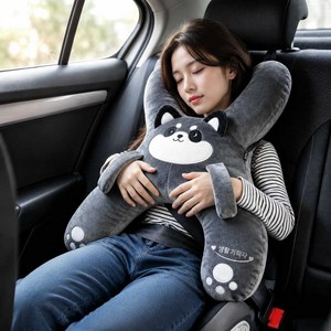 차량용 목꺾임방지 쿠션 카시트 안전벨트 인형 쿠션 머리흔들림 방지 자동차 수면 베개 장거리 여행 필수템, 1개, 회색