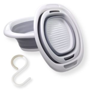 [S자고리 증정] 생활공감 접이식 대야 (중) 1개 빨래판 일체형 (실리콘 S자고리 1개 증정) 그레이+화이트