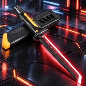 BOLEBIO LED 불빛 사운드 연기 미스트 효과 광선검 장난감칼, 오렌지 단검, 1개