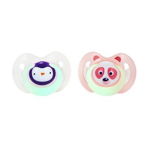 누비 동물친구 야광 노리개 젖꼭지 쪽쪽이(6~18개월), 2단계, 펭귄&팬더, 1세트