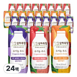 상하목장 유기농주스 125ml 3종 각8팩 (총24팩), 24개, 딸기+오렌지+블루베리