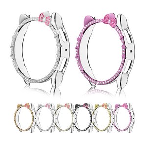 오르몽트 갤럭시워치 큐티 다이아 하프커버 40mm 44mm 호환 고양이 큐빅 케이스 보호커버 보호케이스 초경량, 핑크, 1개