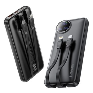 Essager PD 22.5W QC3.0 초고속충전 대용량 케이블 일체형 보조배터리, 블랙, 10000mAh EDY1W-YT01-Z